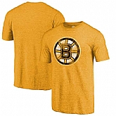 Men's Boston Bruins Distressed Team Primary Logo Tri Blend T-Shirt Gold FengYun,baseball caps,new era cap wholesale,wholesale hats